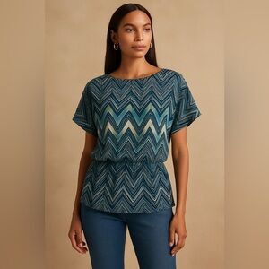 Banana Republic Chevron Patterned Blue and Green Women's Top